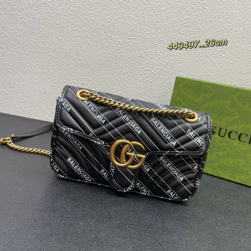 Gucci x Balenciaga Co-Branded Cowhide Print Shoulder Bag Sizes:26*15.5*6cm
