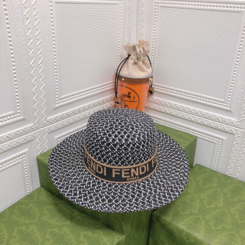 Fendi New Flat Top Raffia Straw Hat