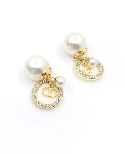 Dior Pearl Full Diamond Round Earrings