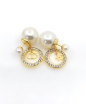 Dior Pearl Full Diamond Round Earrings