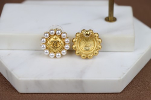 Chanel Vintage Double C Pearl Stud Earrings