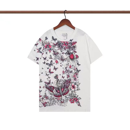 Dior Summer New Butterfly Flowers Print Short Sleeve Casual Crew Neck Cotton T-Shirt