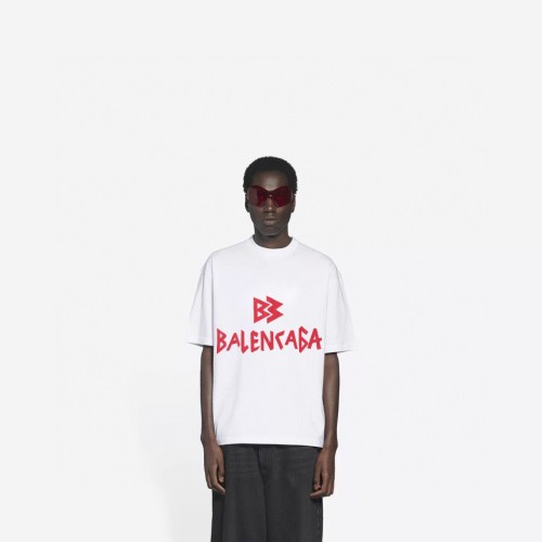 Balenciaga Red Letters Printing Short Sleeve Cotton T-Shirt