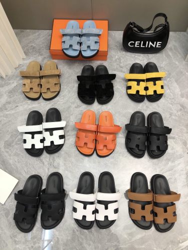 Hermes Unisex Fashion Leather Flops Slides Shoes