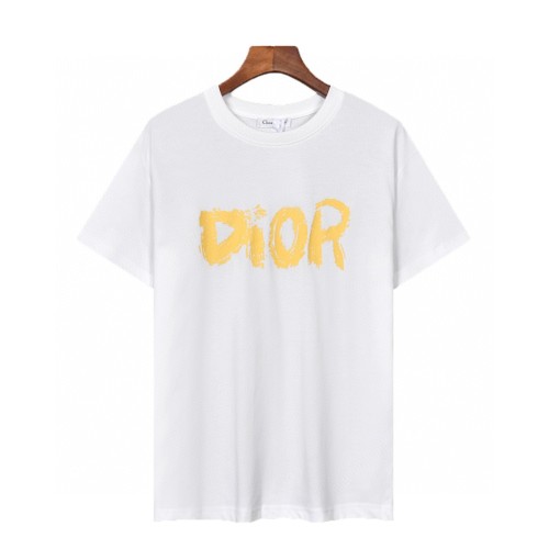Dior Unisex Patch Embroidery Print short Sleeve Cotton Bright Yellow Alphabet Print LOGO T-Shirt
