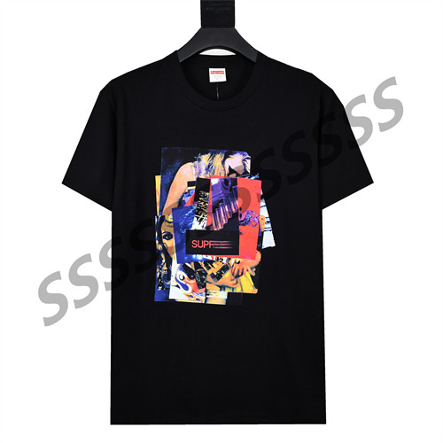 Supreme Cotton Casual T-shirt Stack Photo Print Tee Short Sleeve