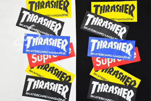 Supreme Cotton Short T-shirt Men 21FW Thrasher Multi Logo Tee Long Sleeve