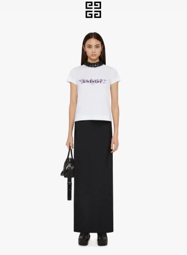 Givenchy Unisex PARI LOGO Lilac Perforated Print Cotton T-shirt