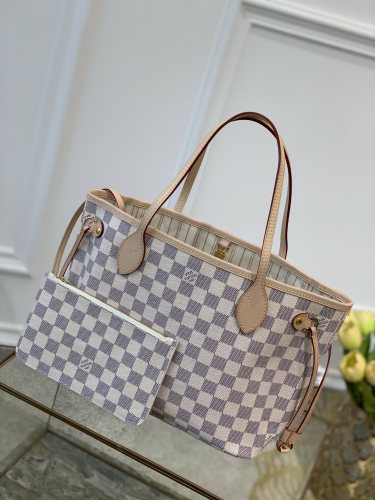Louis Vuitton Monogram Neverfull Damier Azur Hand Bag Size 29×21×12cm