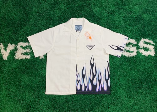 Prada Art flame Patchwork Shirt Catwalk Lmiited Edition Oversize Bowling Shirt