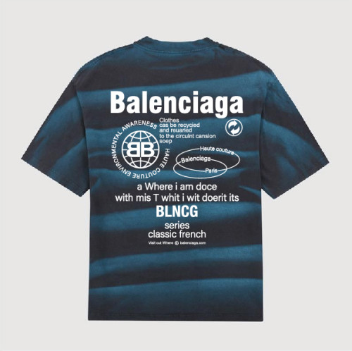 Balenciage Unisex Retro Washing Water stripe Straight Burst Pulp Slogan T-Shirt