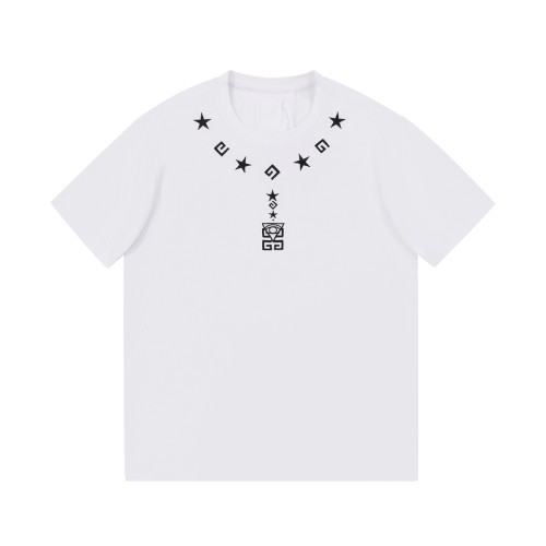 Givenchy Unisex PARI LOGO Lilac Perforated Print Cotton T-Shirt Embroidered Neckline Short Sleeve