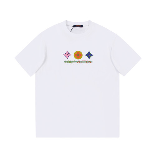Louis Vuitton Unisex Classic Colorful Letter Flower Embroidery Print Short Sleeves