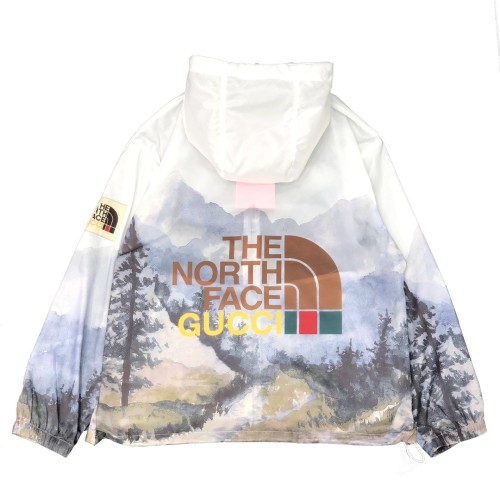 Gucci x The north Face Unisex Full Zip Hooded Skin Clothing Sun Protection Ink Dyeing Printing Jackets