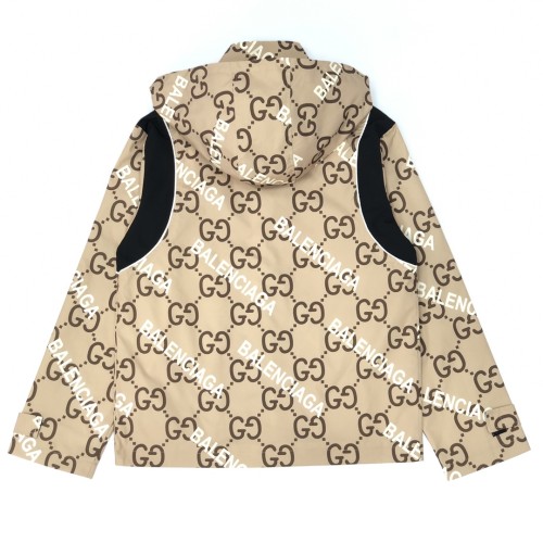 Gucci x Balenciaga Unisex Full Zip Hoodies Full Logo Print Color-Block Panel Trench Coat