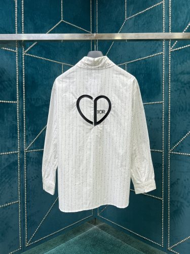 Dior Men Heart Embroidered Pocket Shirt Pinstripes Coats