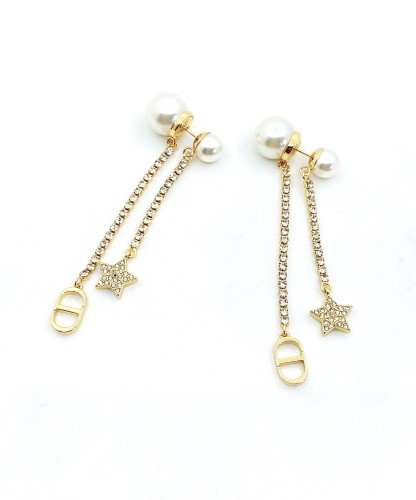 DIOR Large Small Beads Hanging Chain Tassel Earrings