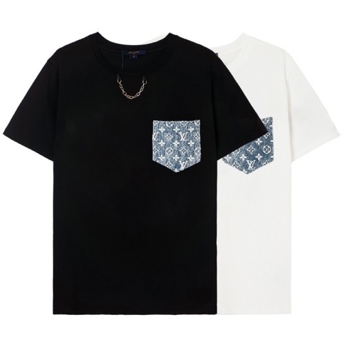 Louis Vuitton Classic Small Chain Short Sleeve Cotton Crew Neck Denim Pocket Craft T-shirt