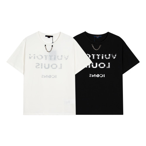 New Louis Vuitton Cotton Crew Neck T-shirt Classic Reverse Print Logo Short Sleeve