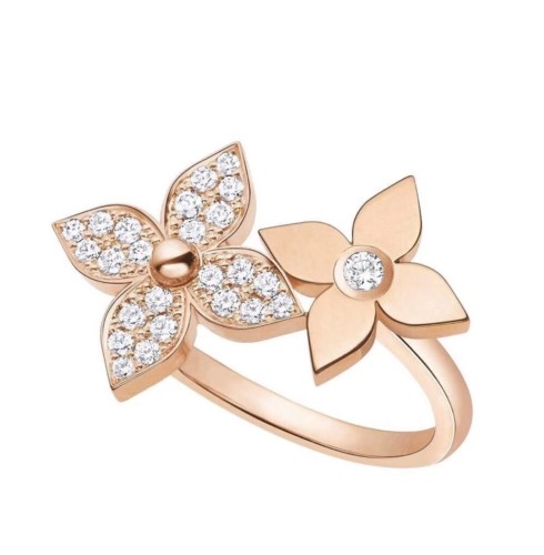 New Louis Vuitton Classic Fashion Double Flower Ring Four-leaf Clover Set Ring