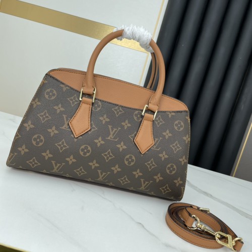 Louis Vuitton Bags Original Cowhide Embossed Diagonal Shoulder Black-Brown 32*23*13cm