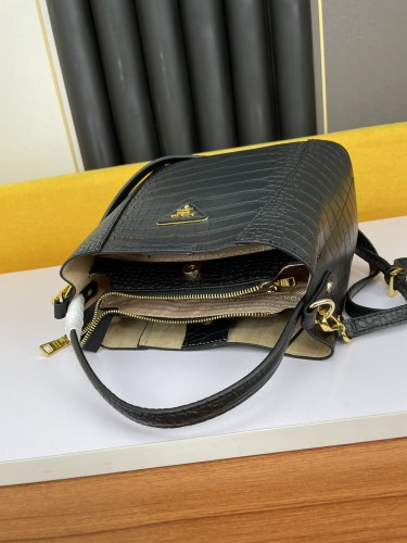 Prada Double Saffiano Leather Handbags Imported Cowhide From Italy Metal fittings 25*24*13