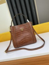 Prada Double Saffiano Leather Handbags Imported Cowhide From Italy Metal fittings Brown 25*24*13