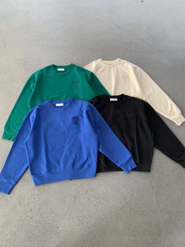 Ami Paris Casual Cotton Pullover Unisex  T-shirt Men's Crewneck Long Sleeve Solid Colors Tshirts