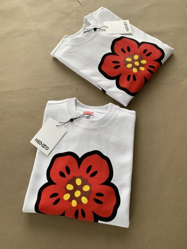 Kenzo Begonia Men White Flower Crewneck Pullover Round Neck Long Sleeve T-Shirt 100% Cotton Pullover