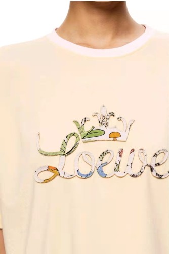 Loewe Women's Short Sleeve T-Shirt Cotton Crewneck T shirts Casual T-shirts Handwritten And Crown Logo