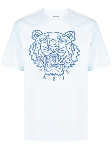 Kenzo Men Women Embroidered Tiger Head Short Sleeve Cotton T-Shirt Crewneck Unisex TShirts Men's Casual Blue Size Tshirt