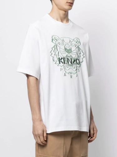 Kenzo Men Women Embroidered Tiger Head Short Sleeve Cotton T-Shirt Crewneck Unisex T-Shirts