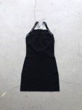 Alexander Wang Women's Cross Ribbon Large U-shaped Backless Ice Silk Fiber Slim Hip Dress Black Skirt