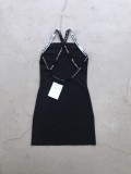 Alexander Wang Women's Cross Ribbon Large U-shaped Backless Ice Silk Fiber Slim Hip Dress Black Skirt