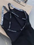 Alexander Wang Women's Cross Ribbon Large U-shaped Backless Ice Silk Fiber Slim Hip Dress Black Skirt
