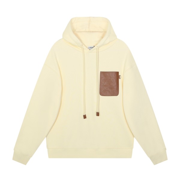 Loewe Classic Cotton Patchwork Leather Pockets Logo Casual Hoodies Pullover Sweatshirt