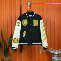 OFF WHITE Letters Embroidery Jacket Embroidered Leather Jacket