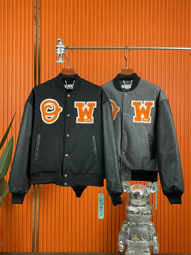 OFF WHITE Letters Embroidered Jacket Leather Jacket