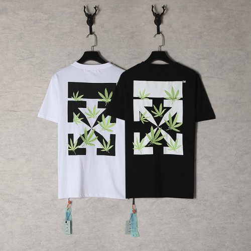 OFF WHITE Unisex Embroidery Short Sleeve Crew Neck Loose Cotton T-Shirt