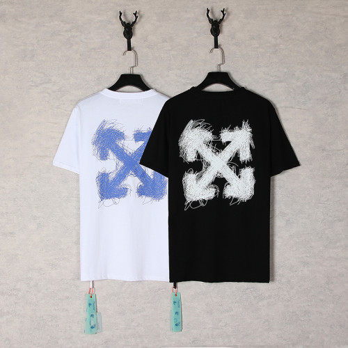 OFF WHITE Graffiti Arrow Short-Sleeved Casual Round Neck Cotton T-Shirt