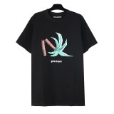 Palm Angels Casual New Cotton Trees Print Round Neck Short Sleeve T-shirt