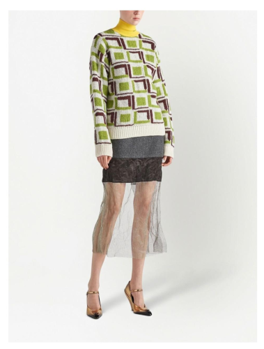 Prada New Knitted Jacquard Pattern 100% Wool Sweater Round Neck Sweatshirt