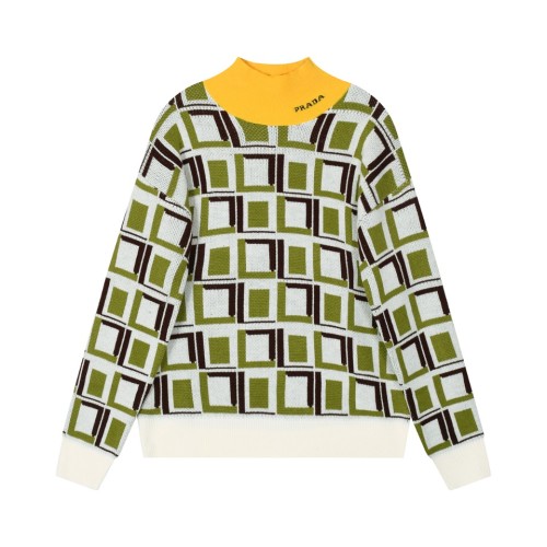 Prada New Knitted Jacquard Pattern 100% Wool Sweater Round Neck Sweatshirt