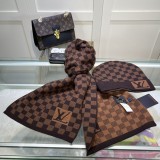 Louis Vuitton Classic Two Piece Wool Suit Fox Fur Hat Scarf Gloves