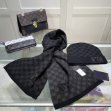 Louis Vuitton Classic Two Piece Wool Suit Fox Fur Hat Scarf Gloves