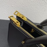Prada Palm Grain Leather Classic Logo Satchel Handbag Black Size: 33-24-12cm