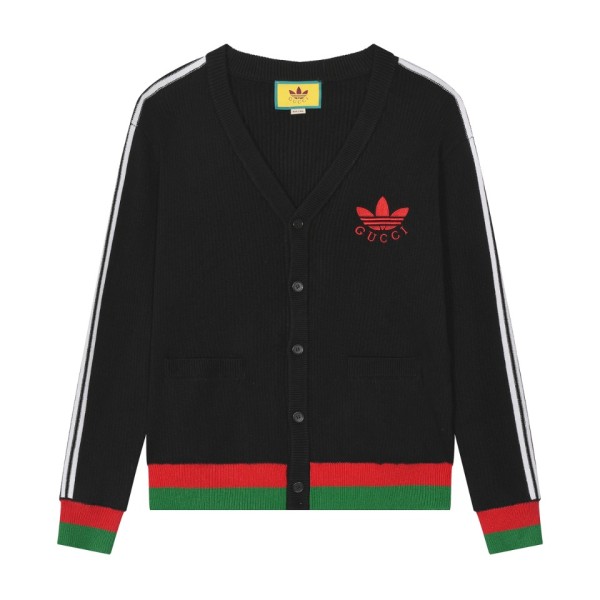 Gucci x Adidas Casual Jacquard Knitted ButtonsThickened Jacket Sweater Coats