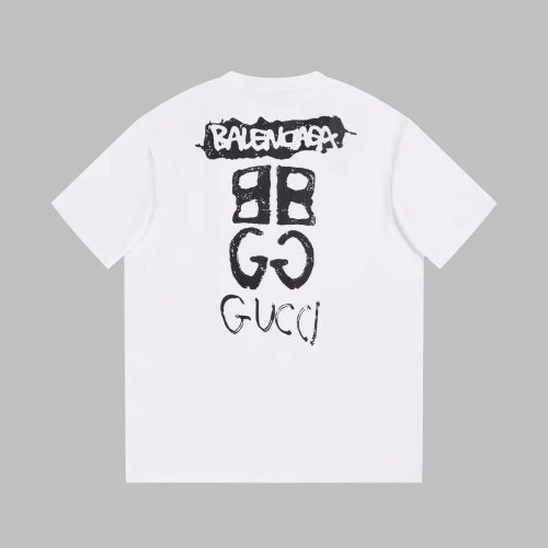 Balenciaga X Gucci Unisex Brand Lettering Logo Print T-shirt Unisex Cotton Short Sleeve