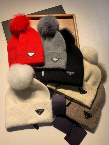 Prada Unisex Fashion Double Wool Knit Hat