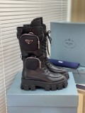 Prada Women Fashion Wool Lined Short Boots Thick Soled Martin Boots Motorcycle Boots
